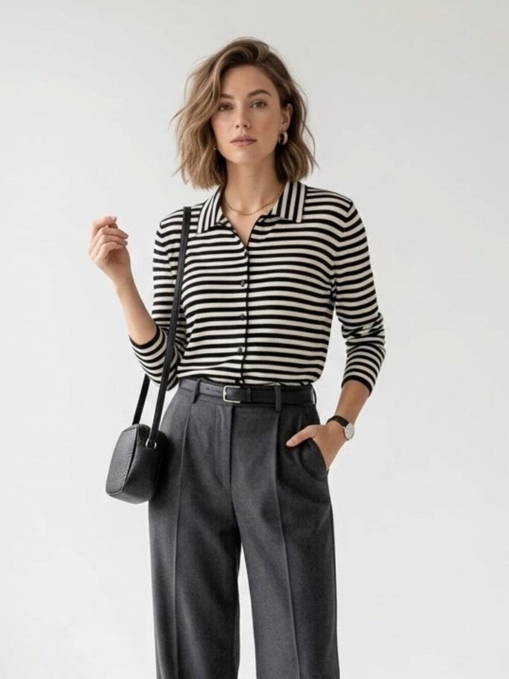 Vintage Jones New York Striped Cardigan Black Tan Collared Knit Button Front M